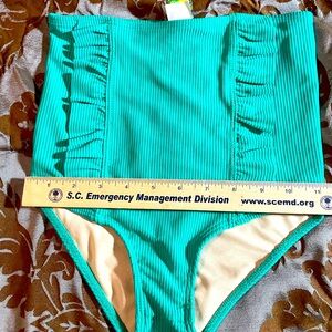 Kortni Jeane High-Waisted Swim Bottoms. Girl’s size 6 Y, pre-owned, Green.